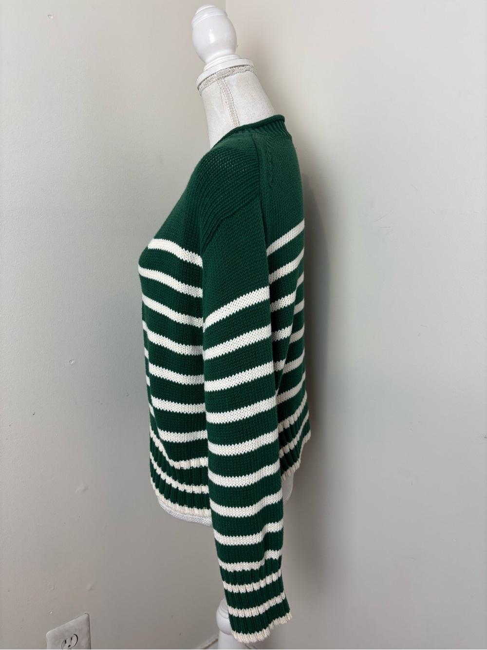 J.Crew Heritage Cotton Rollneck sweater with green and white stripes Size Small - Picture 4 of 7